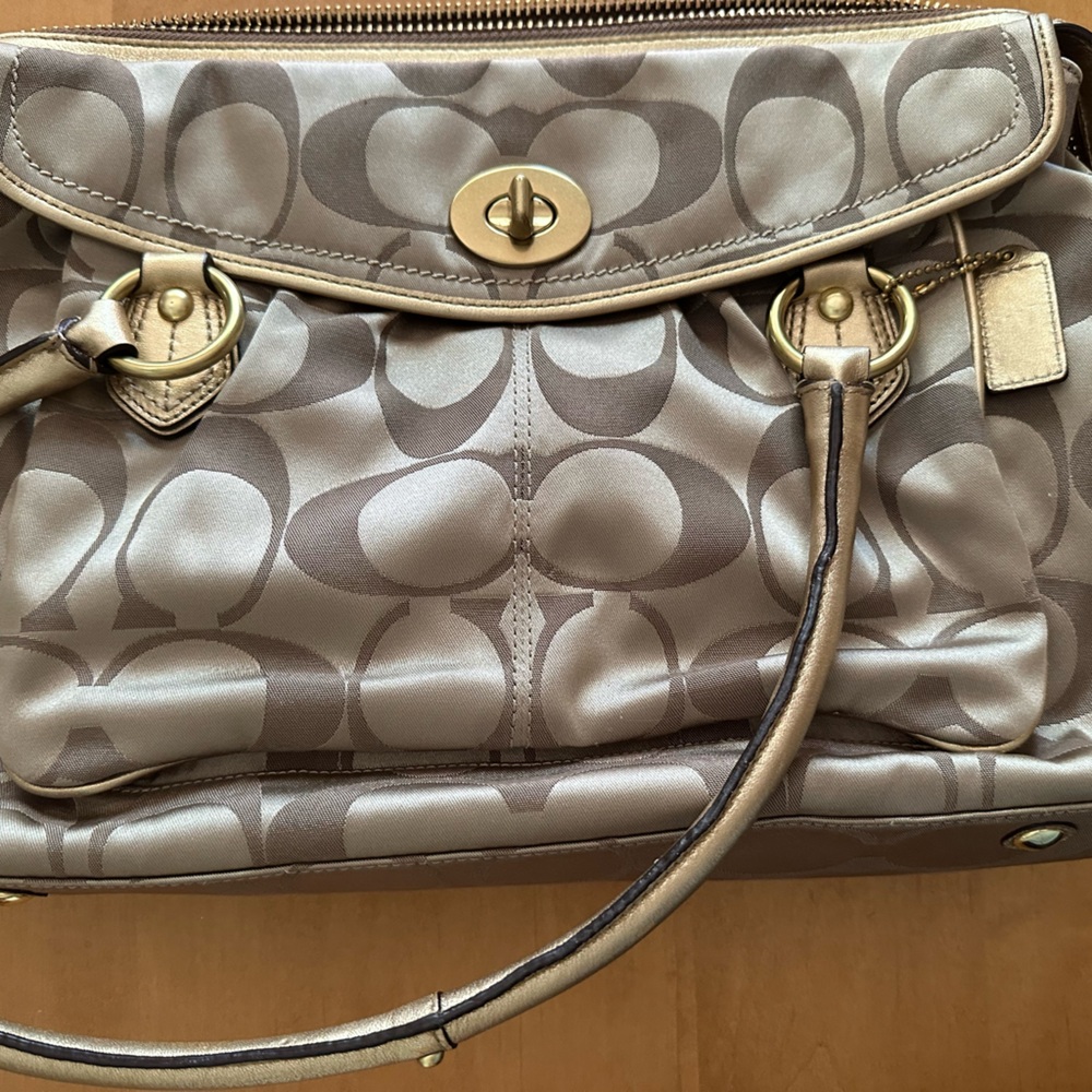 Coach Signature Satchel in Taupe and Gold Hardware